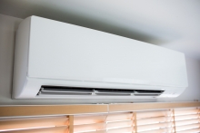 indoor heat pump wall mounted unit in home