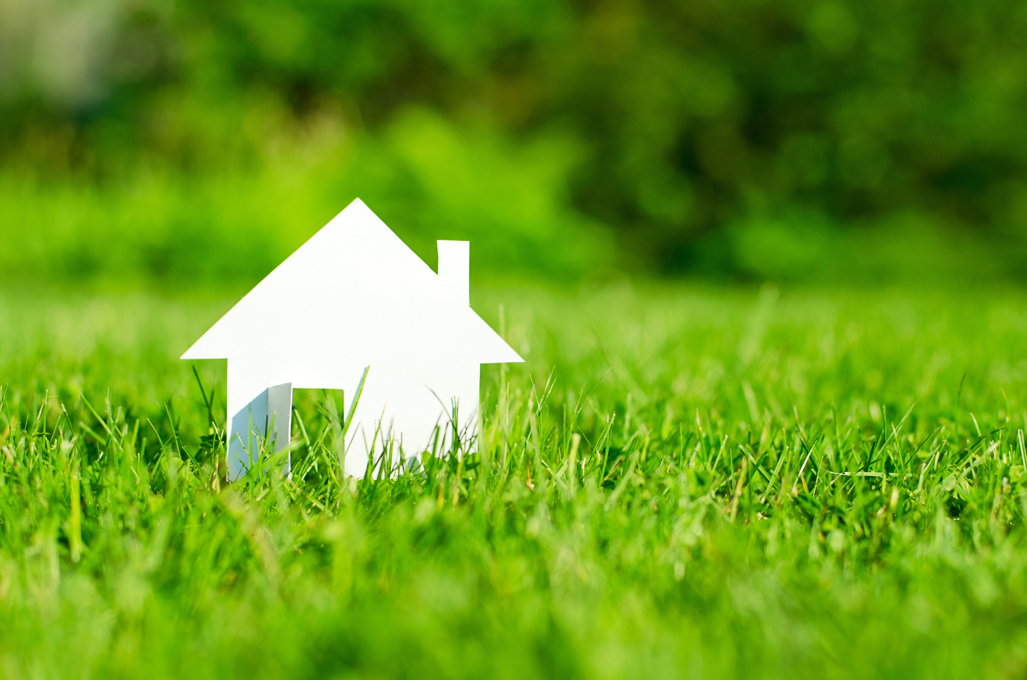 Healthy Homes Energy paper house on grass, green home concept