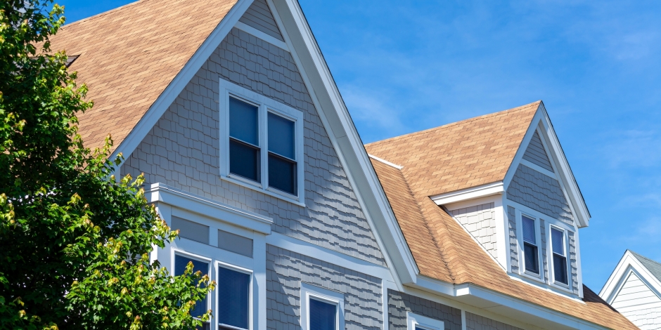 outside view of an insulated house with a pitch roof