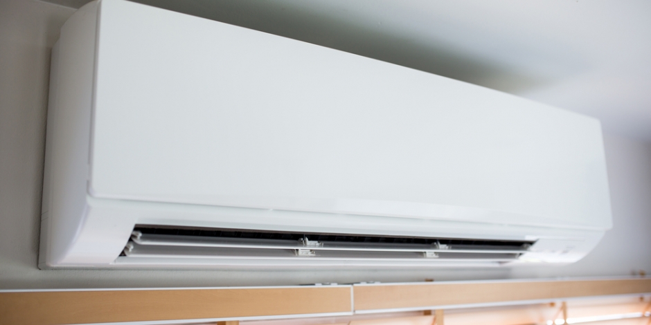 indoor heat pump wall mounted unit in home